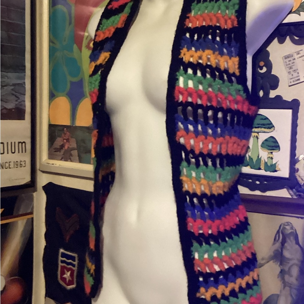 Vintage Multicolor Crochet Open-Front Vest